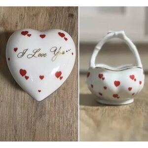 Vintage Lefton China “I Love You” Heart Shape #03087 & Basket #03095